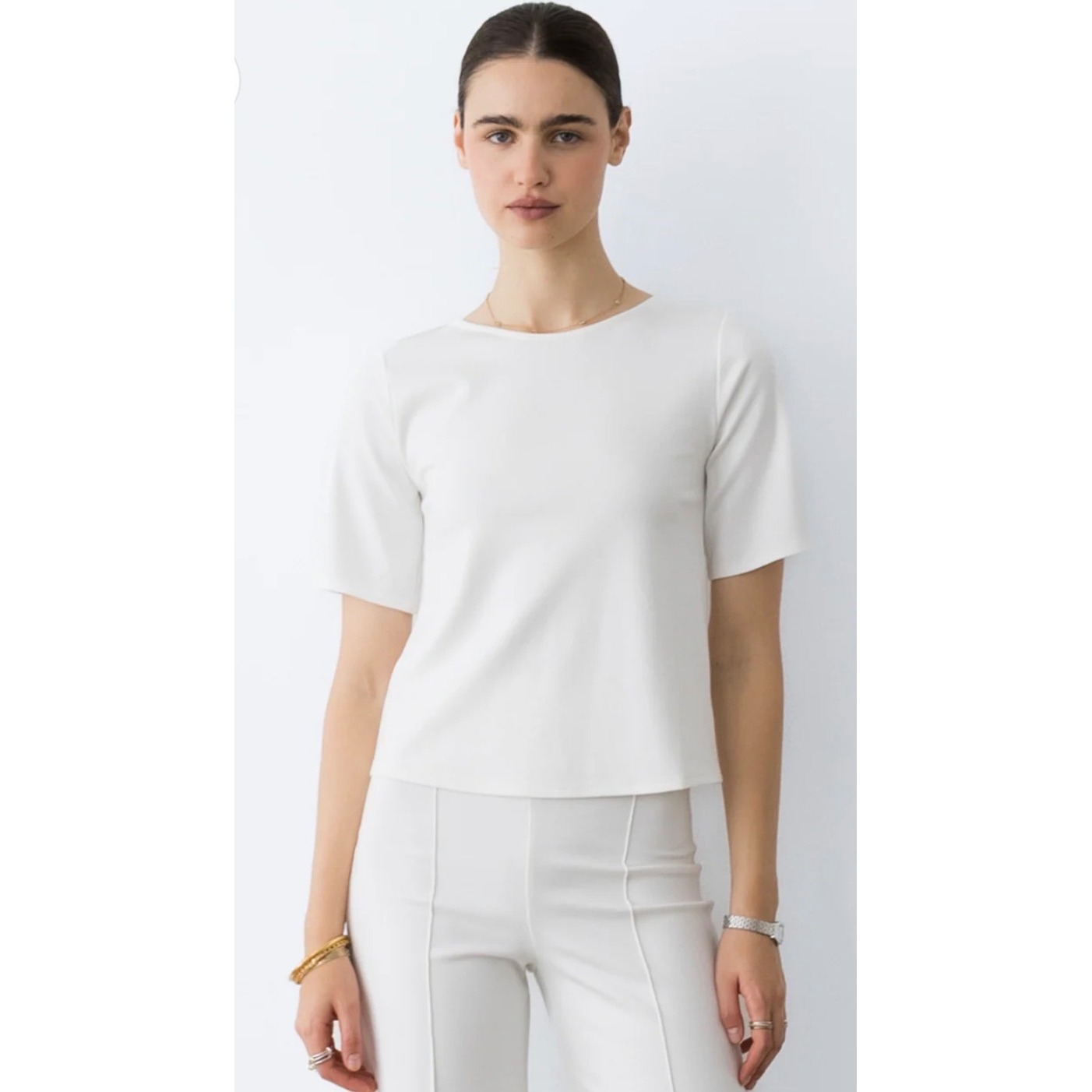 Women's Riley Radar Los Angeles Off-White Ponte Knit Extended Short Sleeve Top S